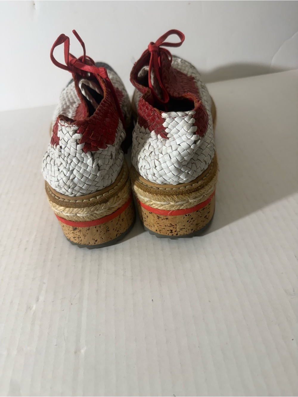 Prada Madras Tricolor Woven Leather Platform Espadrille Size: 37.5 - Picture 3 of 8